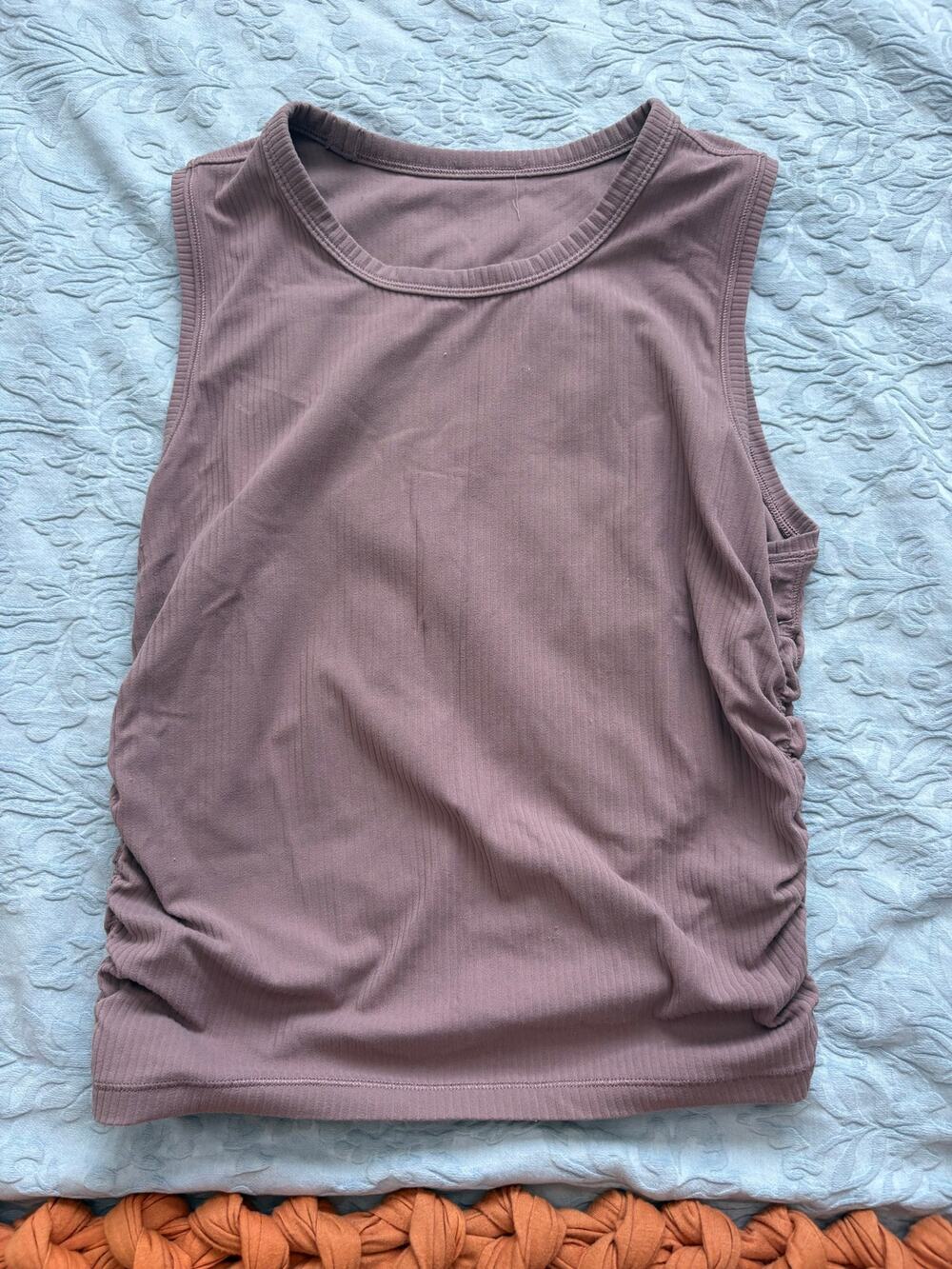 Lululemon Ruched Ribbed Tan/Pink Workout Tank Top Sz. 4/6
